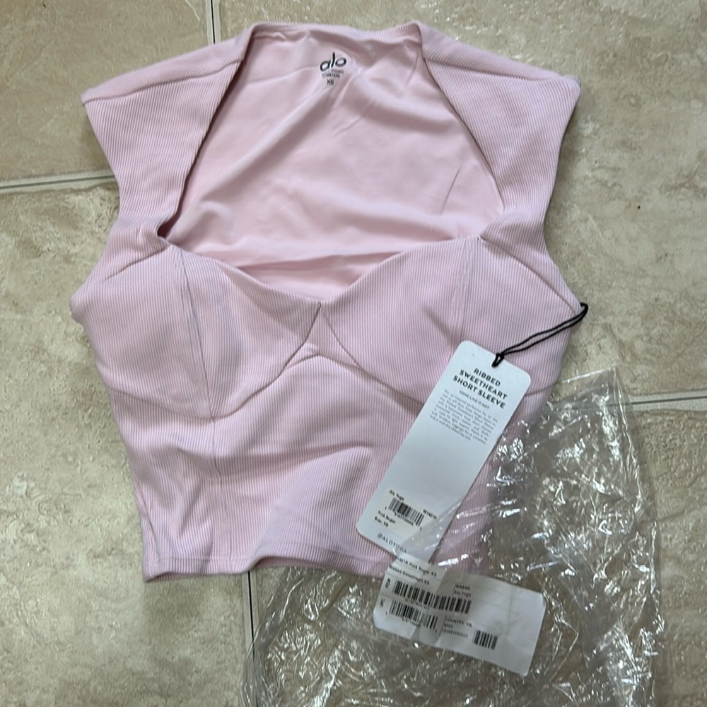 Pink Alo Ribbed Sweetheart Short Sleeve